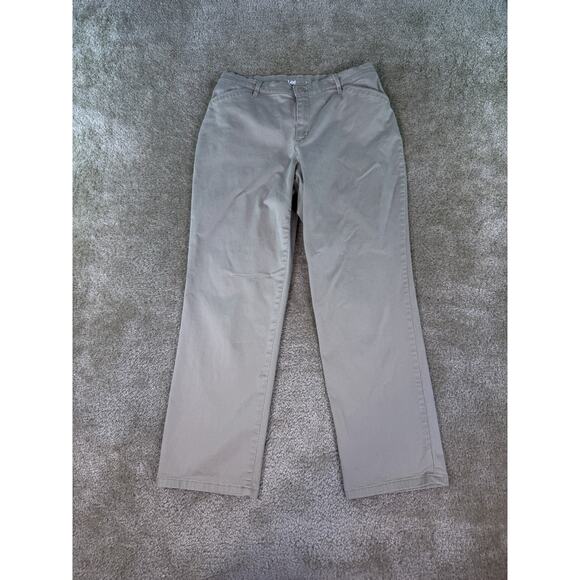 Lee Pants Womens 12 SHORT Khaki Straight Leg Mid Rise Relaxed Fit Stretch E204 - Picture 1 of 11